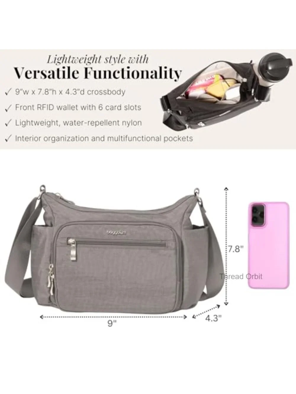 Nylon Hobo Crossbody Bag with RFID Protection